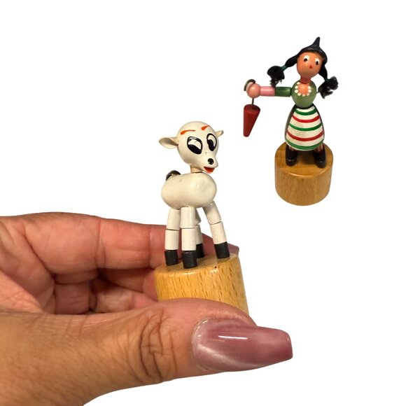 Vintage Wooden Push Puppets - Sheep & Girl Figurines Made in Italy - Picture 2 of 5